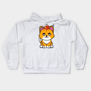 Cute orange cat has an apple and arrow on head Kids Hoodie